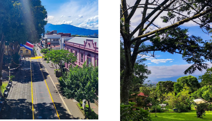 Links: Meine Arbeitsstelle befindet sich in Alajuela 	     Rechts: Gartenblick auf San José